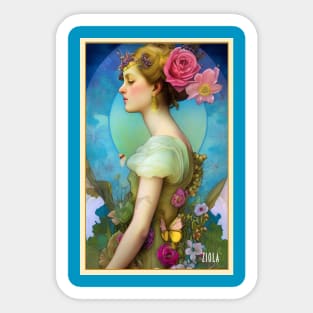 Pretty Flower Girl - Art Deco painting of girl with flowers and roses - A modern art or Art Nouveau style painting of a women or magical pagan girl Sticker